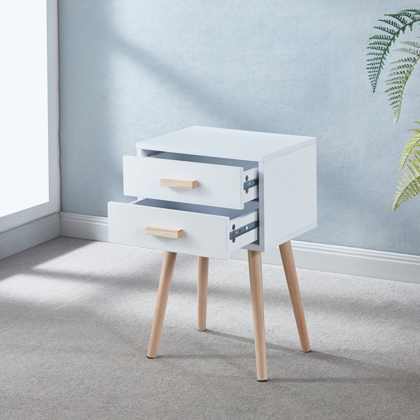 Velador Blanco Doble 2 Cajones - Spacemarket