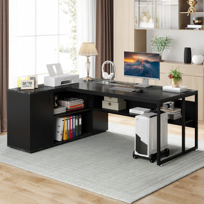 Preventa - Escritorio Ejecutivo Negro 180 Cm En L Tipo Marmol Premium
