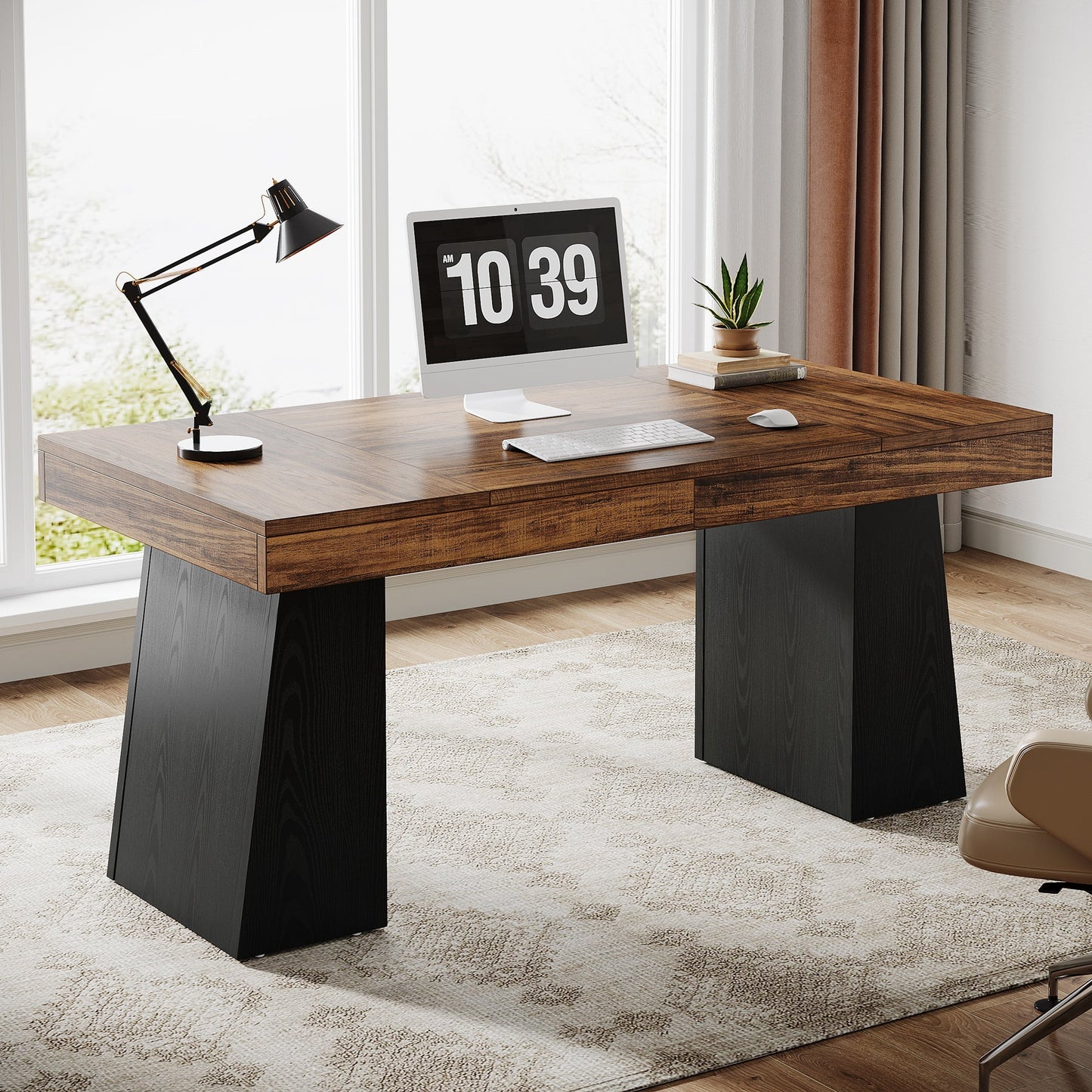 Escritorio Ejecutivo Negro Base Pedestal Premium 140 Cm - Spacemarket