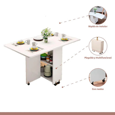 Mesa De Comedor Plegable Extendible Blanca 140x60cm Calidad - Spacemarket
