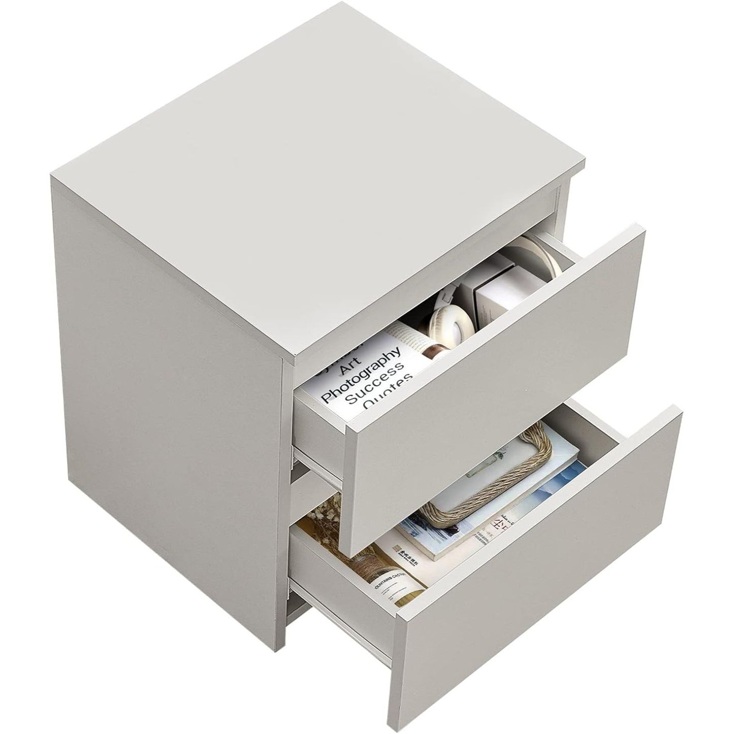 Velador Blanco Minimalista 2 Cajones Madera Mdf - Spacemarket