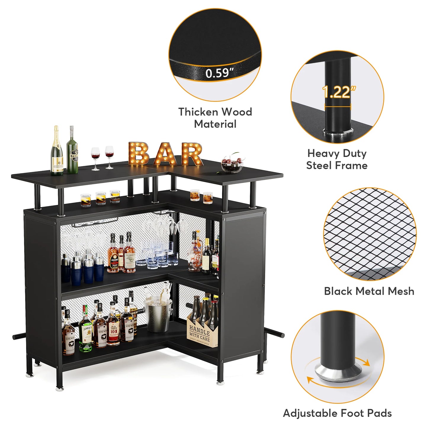 PREVENTA - Mueble Home Bar Metal En L Con Portacopas - Spacemarket