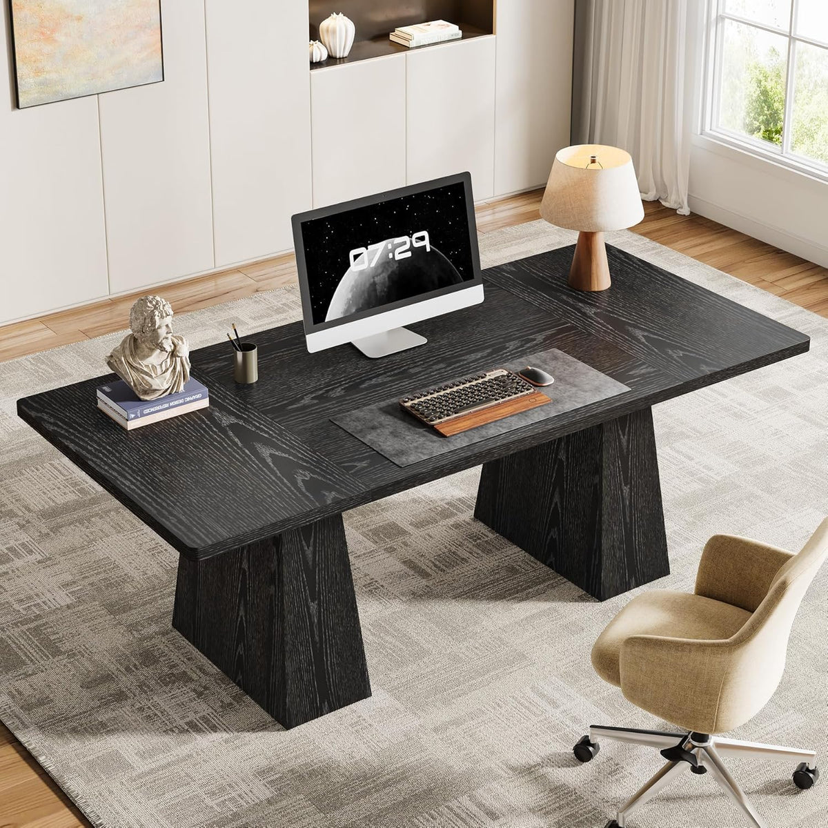 Preventa - Escritorio Ejecutivo Negro Elegante Lujo Patas De Madera - Spacemarket