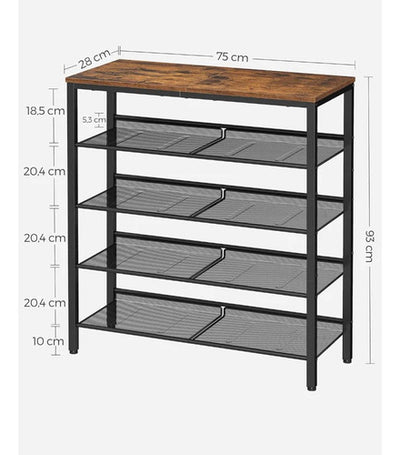 Mueble Zapatero Organizador 5 Niveles Fierro Y Madera - Spacemarket