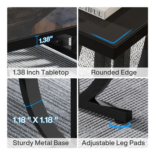 Escritorio Ejecutvo Negro Premium Base Metal Forma Geometrica