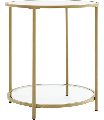 Mesa Auxiliar Redonda Vidrio Templado Dorada - Spacemarket