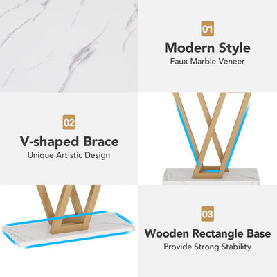 Arrimo Estilo Mármol Blanco Lujo Base Metálica Dorada En V - Spacemarket