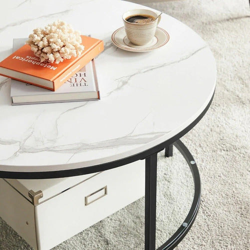 Mesa De Centro Living Blanco Marmolada - Spacemarket