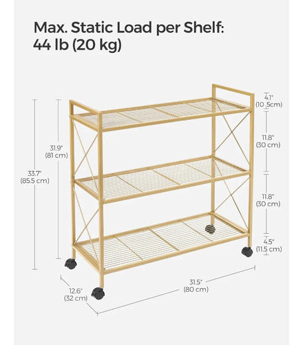 Carro Bar Organizador Dorado Metalico Acero 3 Niveles - Spacemarket