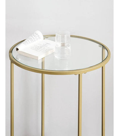 Mesa Auxiliar Redonda Vidrio Templado Dorada - Spacemarket