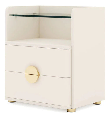 Velador Blanco Con Vidrio 2 Cajones Elegante Premium - Spacemarket
