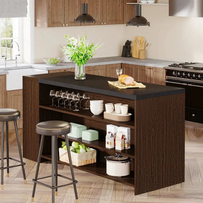 Mesa Isla Bar Cocina 140 Cm 5 Estantes Premium Marrón - Spacemarket