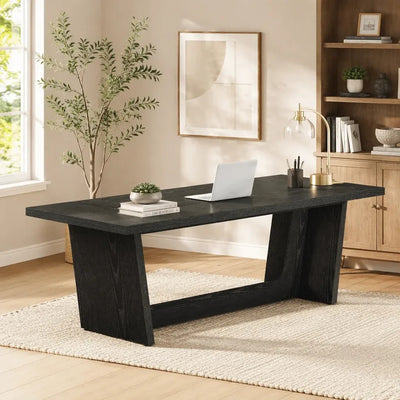 Escritorio Ejecutivo Acabado Tipo Madera Premium 180 Cm Negro - Spacemarket