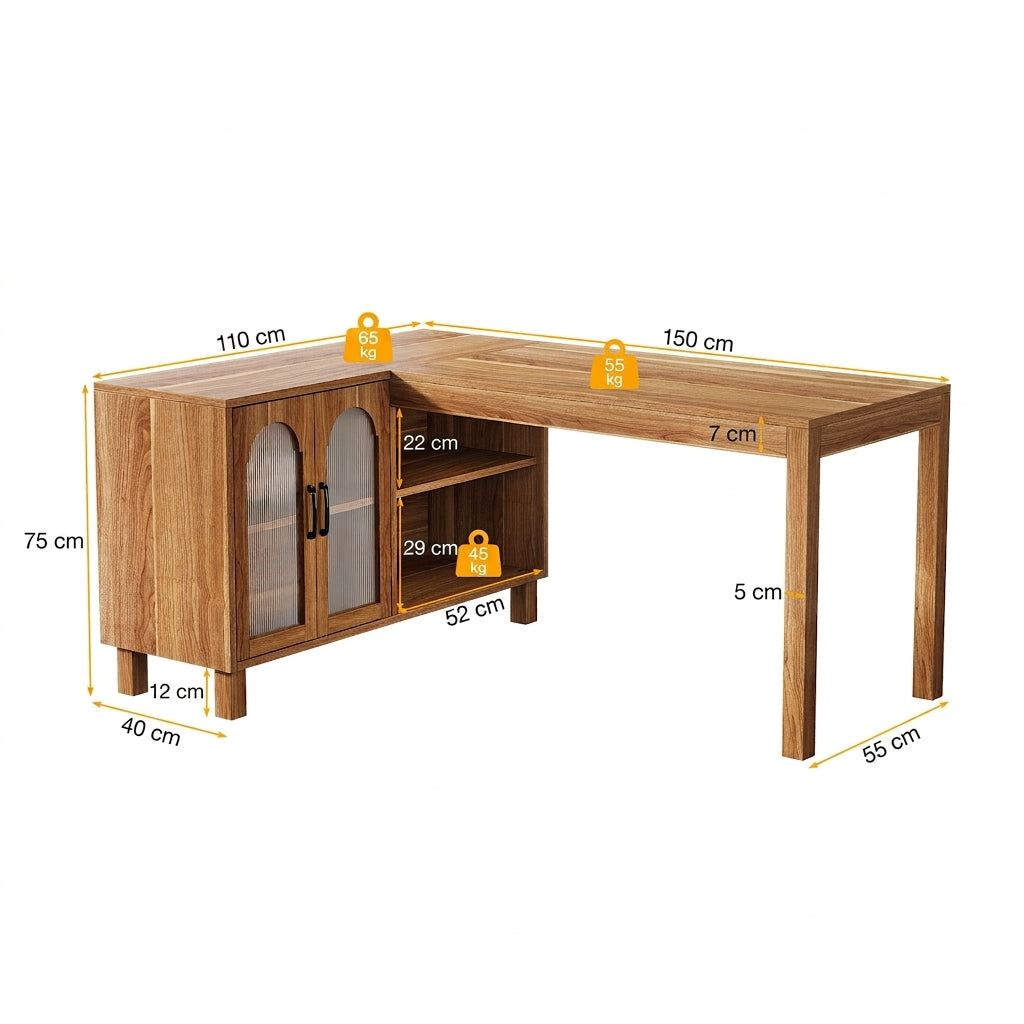 Preventa - Escritorio Estilo Rustico En L 150 CM Con Cajonera Acabado Madera - Spacemarket