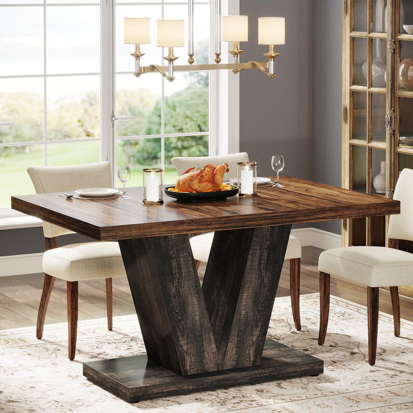 Mesa Comedor Cocina Lujo Base Firme En V - Para 6 Personas