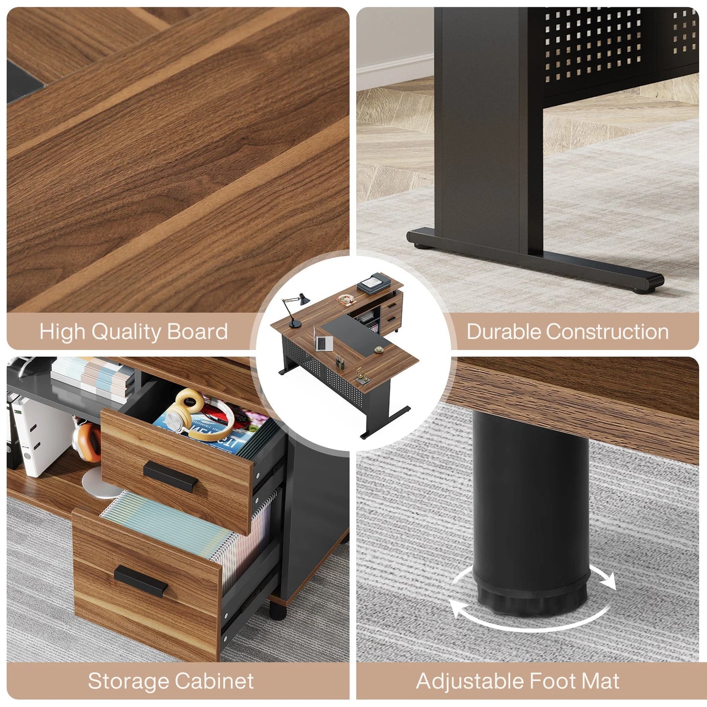 PREVENTA - Escritorio Ejecutivo En L 160 Cm Con Cajonera Premium - Spacemarket