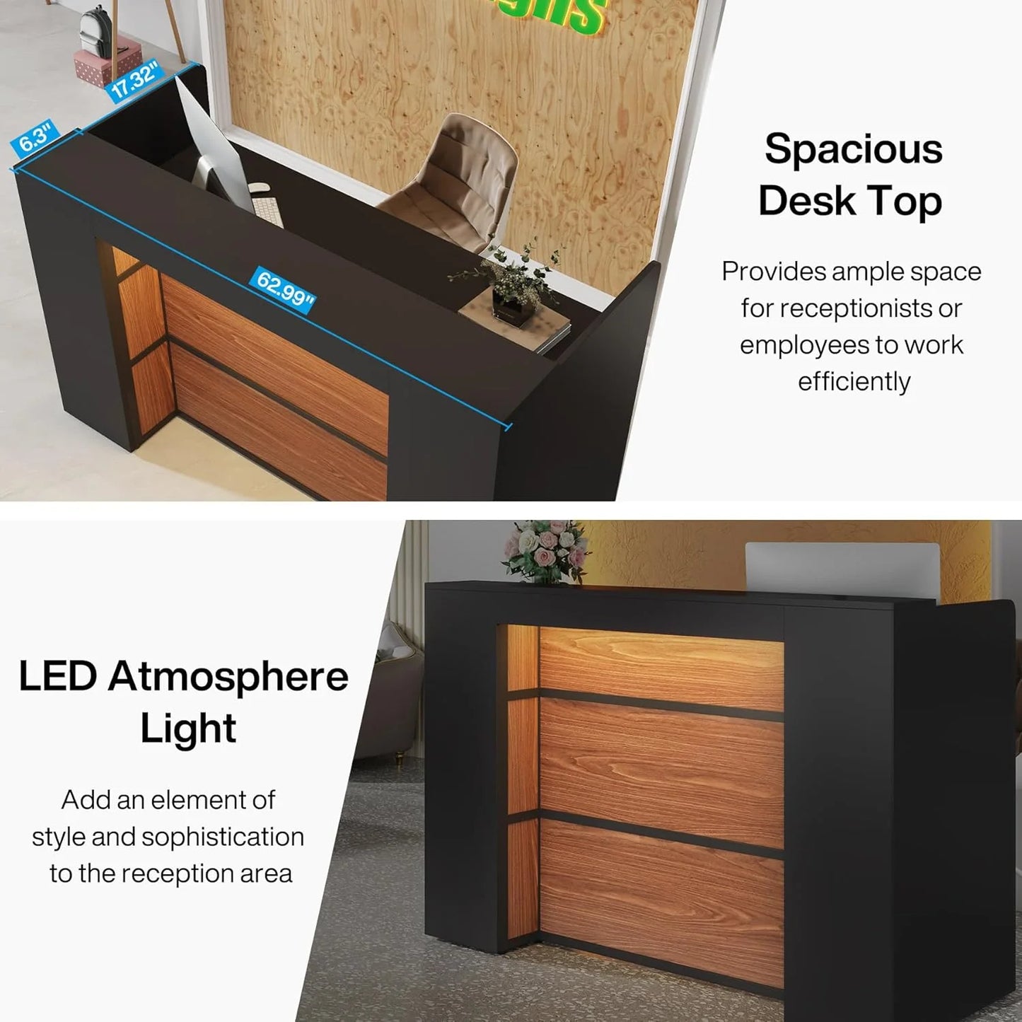 PREVENTA - Mueble Recepcion Negro Elegante Con Luz Led