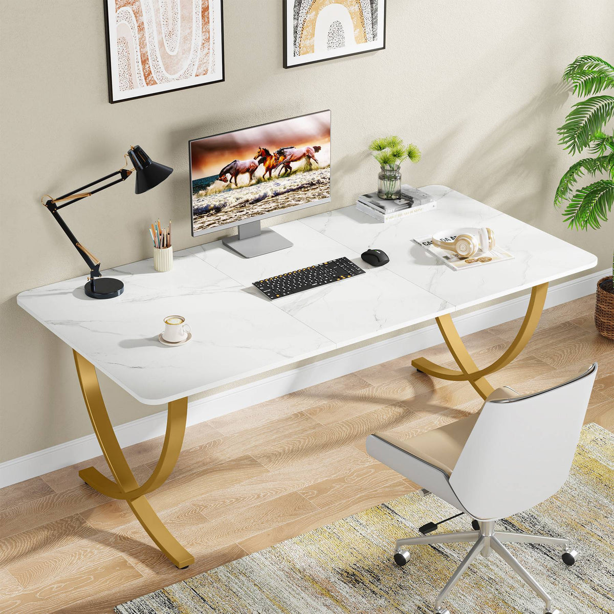 Preventa - Escritorio Estilo Mármol Base Dorada 160 CM Prémium