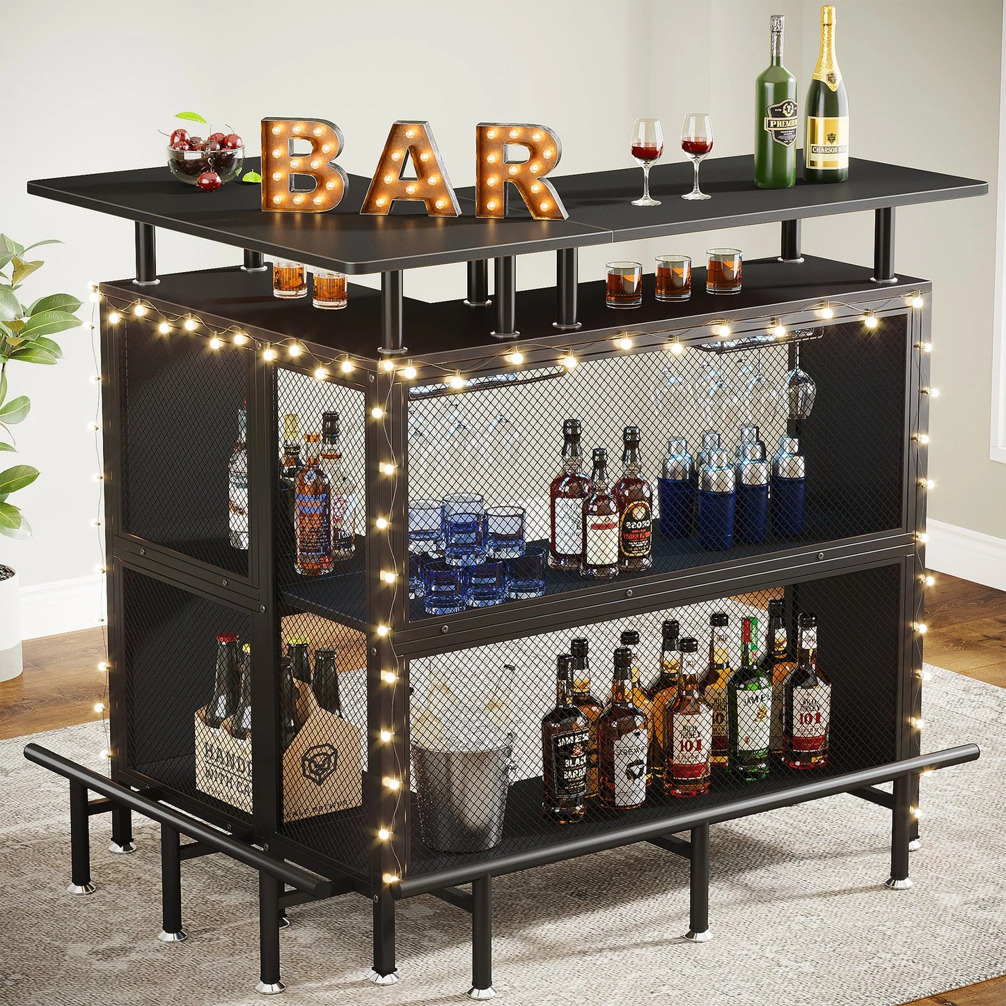 PREVENTA - Mueble Home Bar Metal En L Con Portacopas - Spacemarket