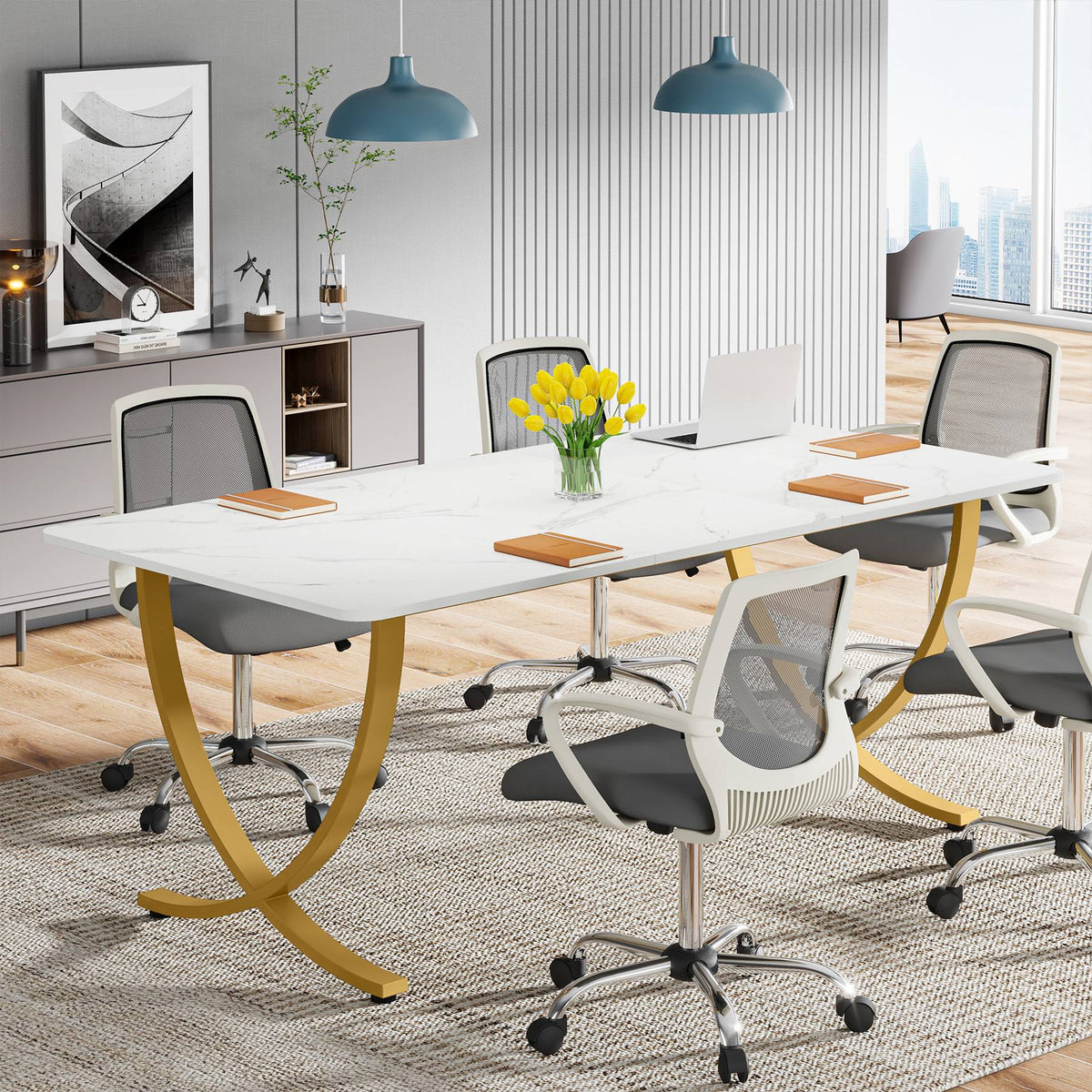 Preventa - Escritorio Estilo Mármol Base Dorada 160 CM Prémium