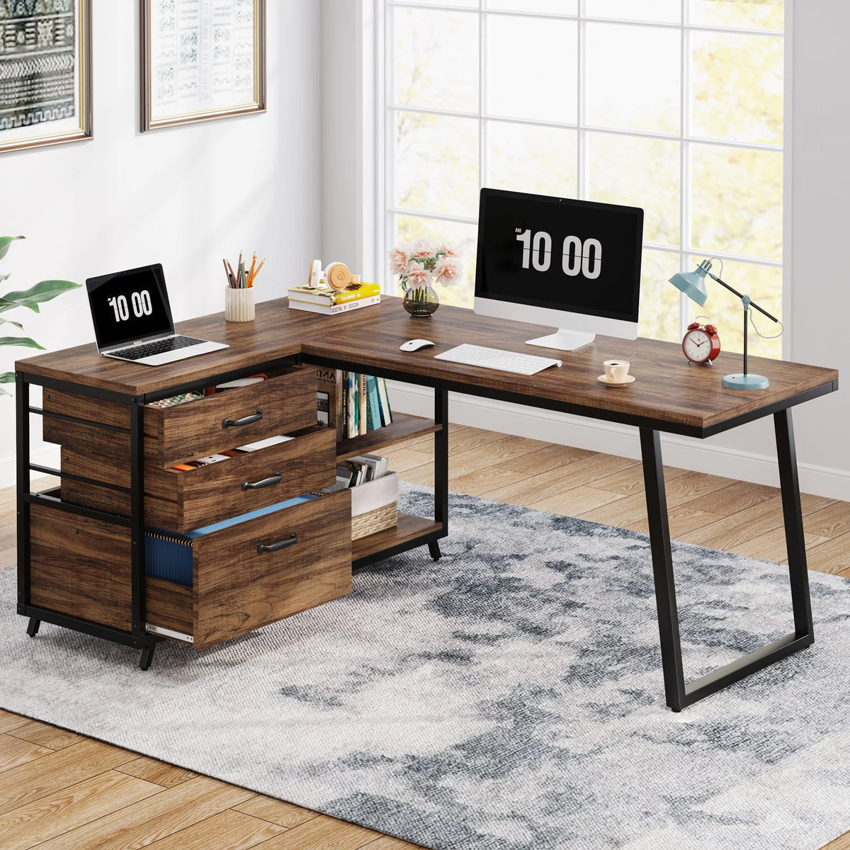 Preventa - Escritorio Industrial en L Reversible 135 CM Con Cajonera - Spacemarket