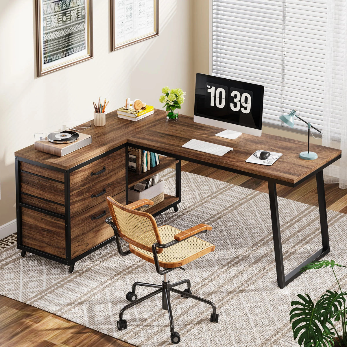 Preventa - Escritorio Industrial en L Reversible 135 CM Con Cajonera - Spacemarket