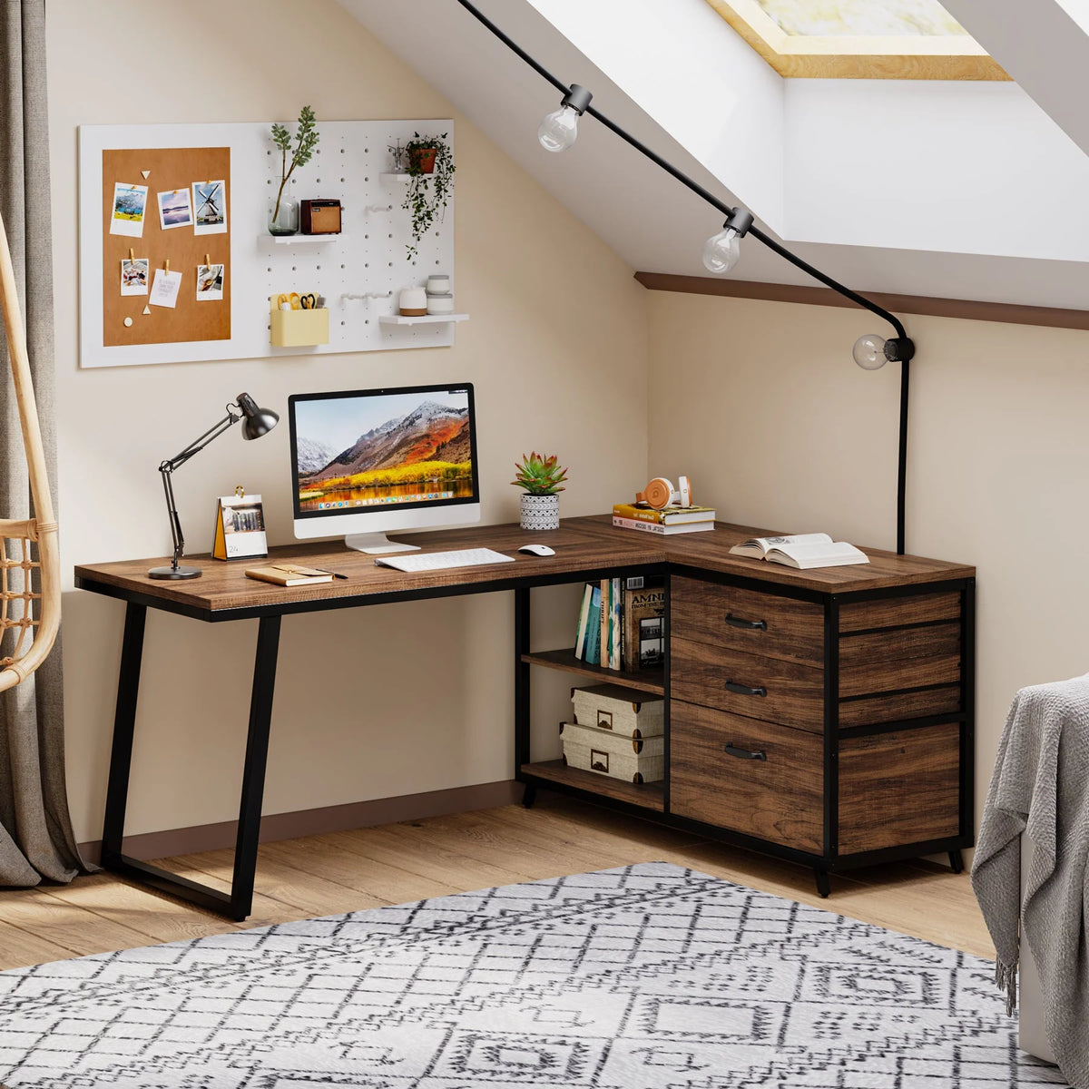 Preventa - Escritorio Industrial en L Reversible 135 CM Con Cajonera - Spacemarket