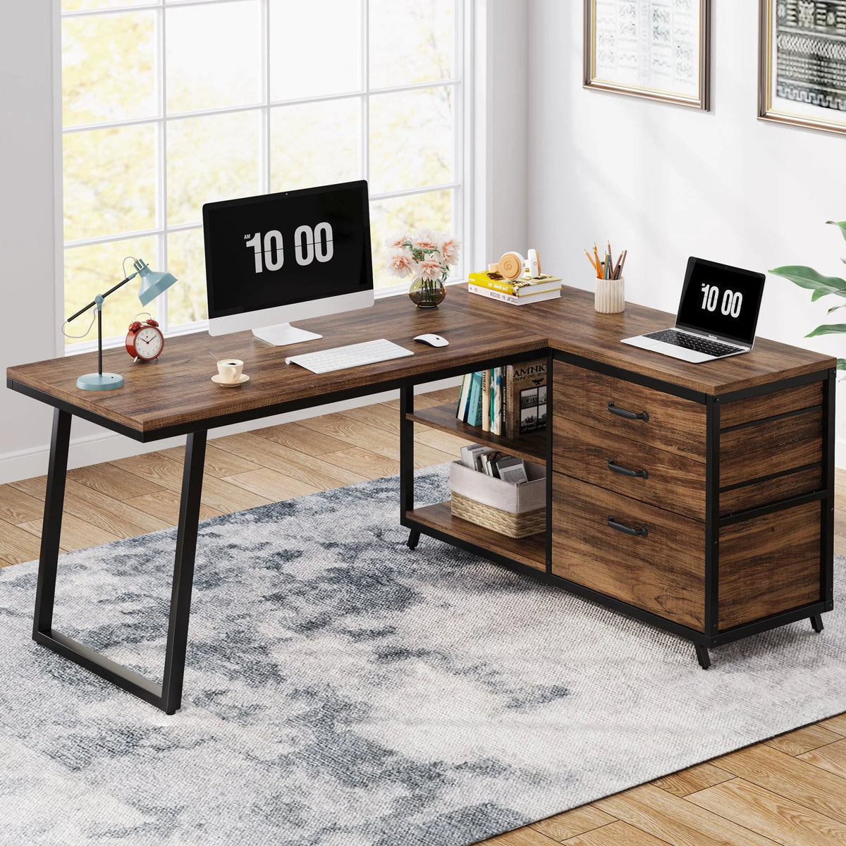 Preventa - Escritorio Industrial en L Reversible 135 CM Con Cajonera - Spacemarket