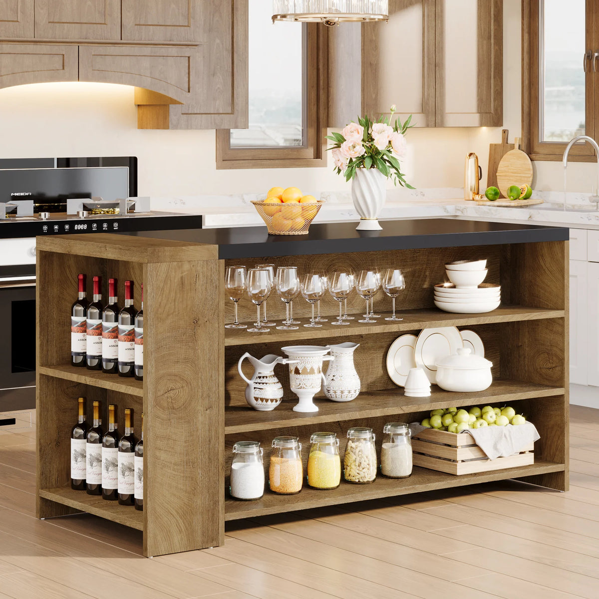 Preventa - Mesa Isla Bar Cocina 140 Cm 5 Estantes Premium Marrón - Spacemarket