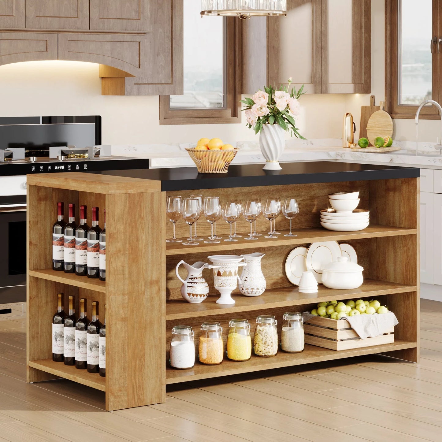 Mesa Isla Bar Cocina 140 Cm 5 Estantes Premium Marrón Claro - Spacemarket