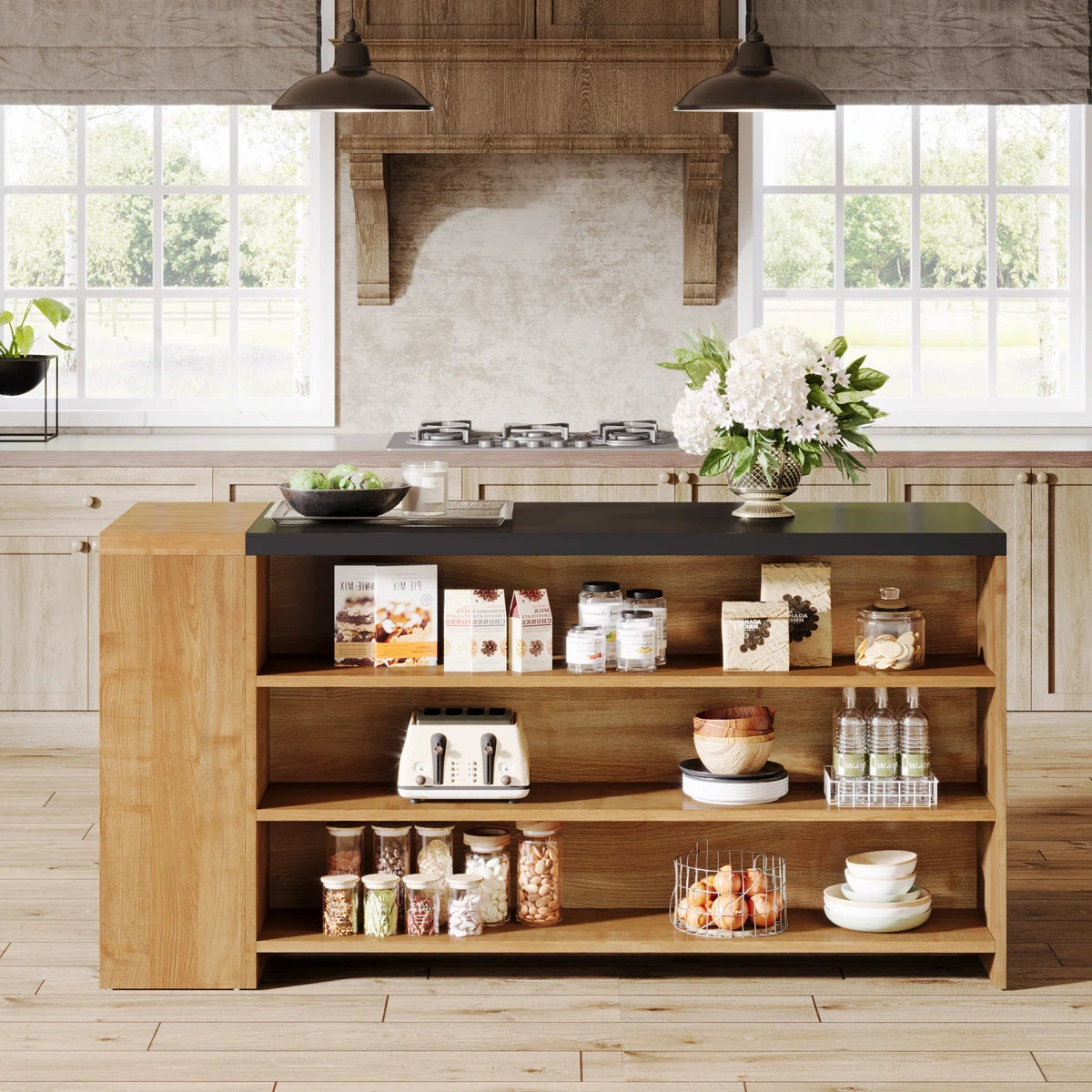 Mesa Isla Bar Cocina 140 Cm 5 Estantes Premium Marrón Claro - Spacemarket