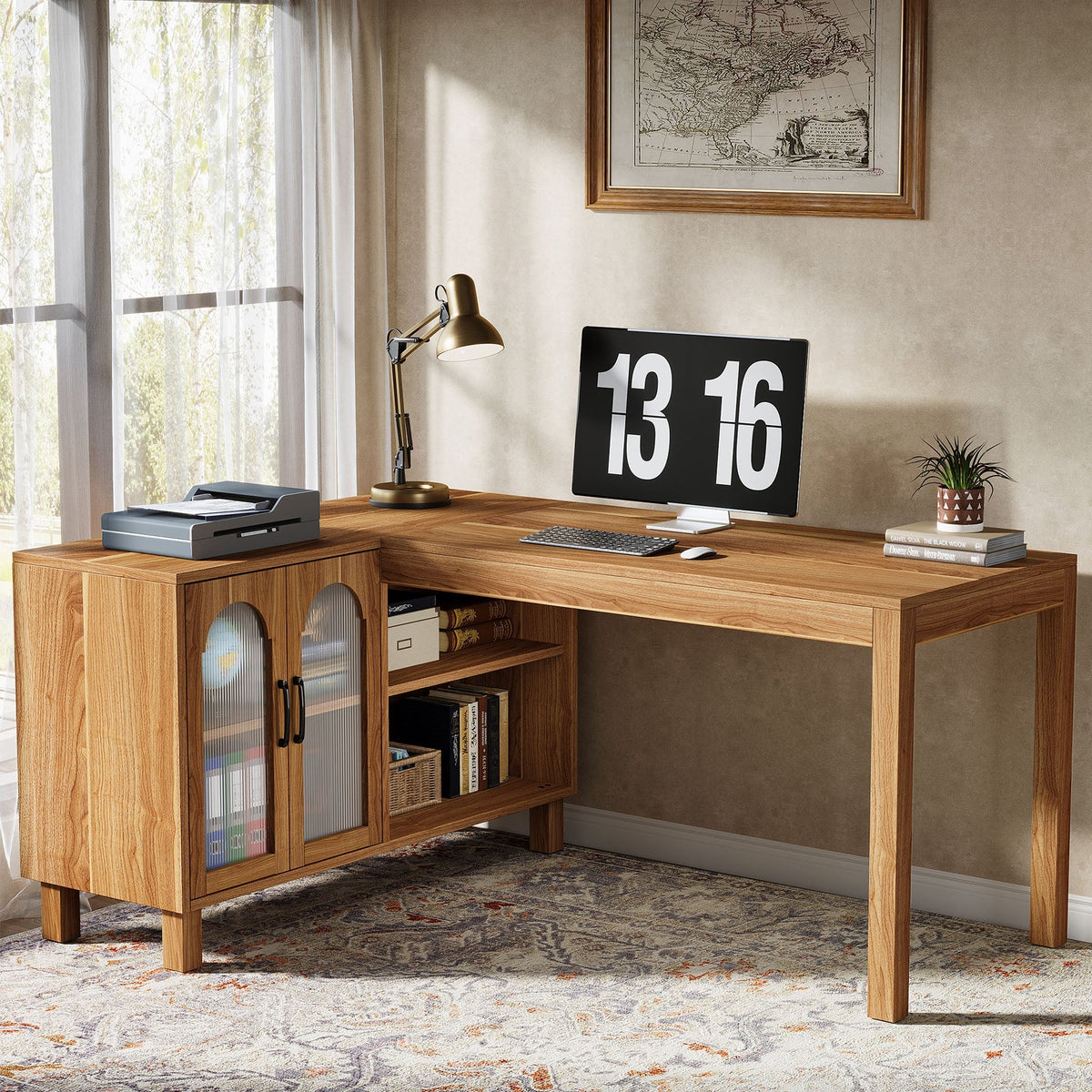 Preventa - Escritorio Estilo Rustico En L 150 CM Con Cajonera Acabado Madera - Spacemarket