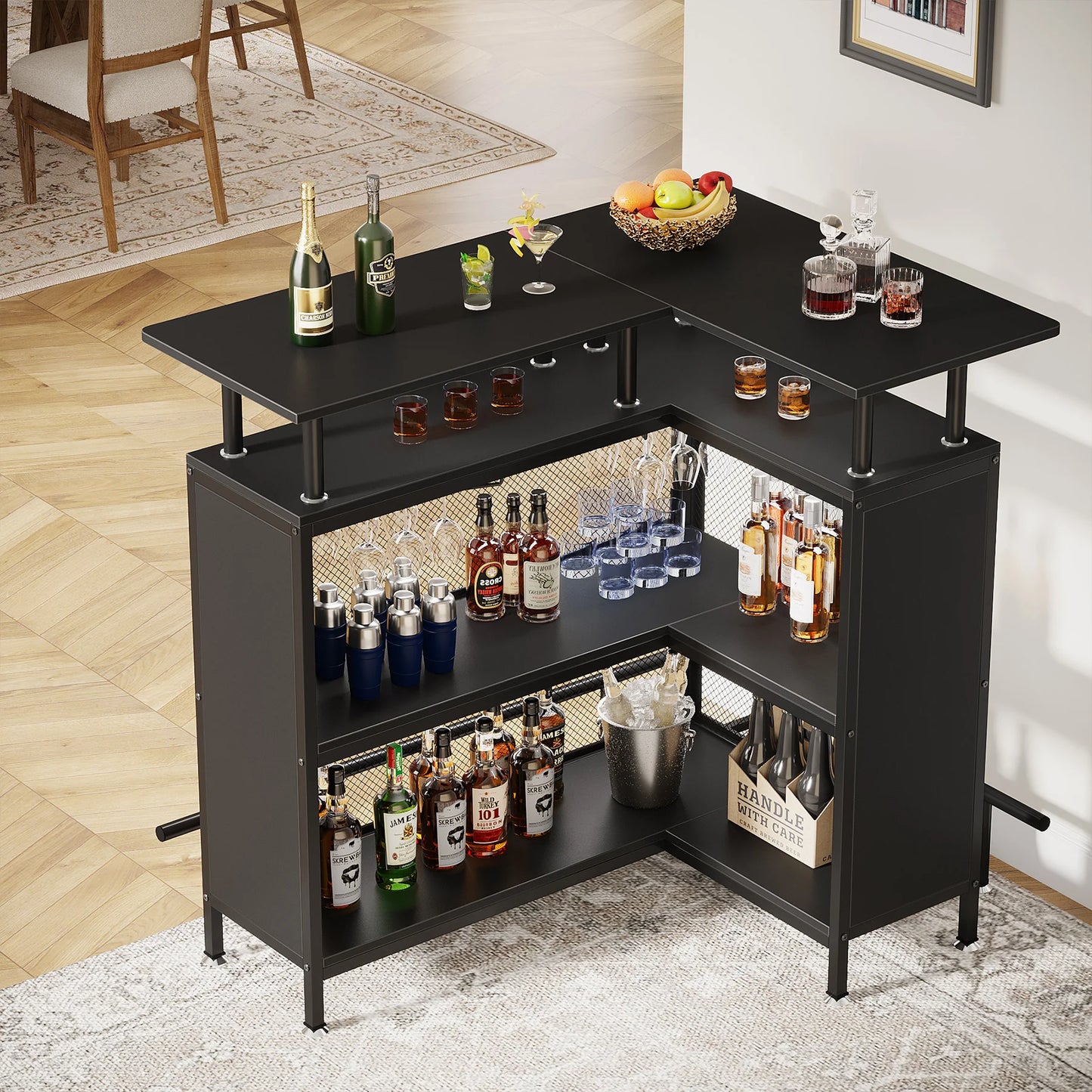 PREVENTA - Mueble Home Bar Metal En L Con Portacopas - Spacemarket