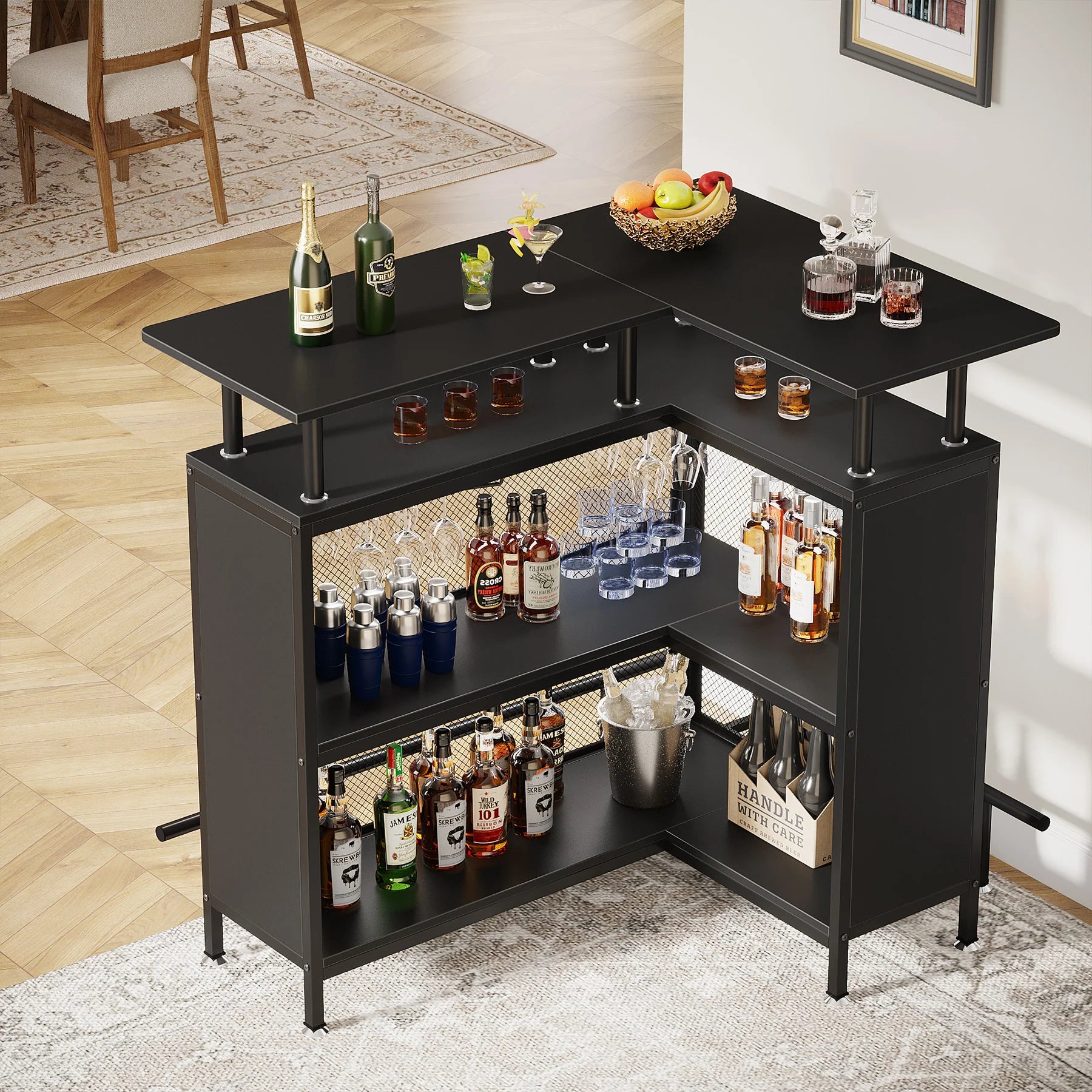 PREVENTA - Mueble Home Bar Metal En L Con Portacopas - Spacemarket