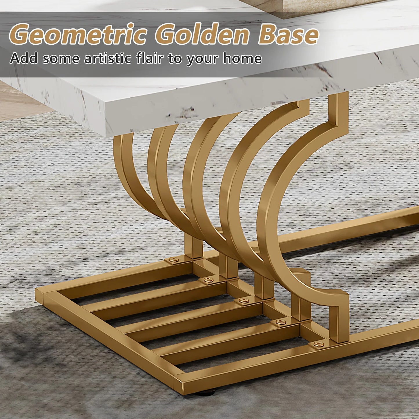 PREVENTA - Mesa de Centro Estilo Marmol Blanco Base Dorada