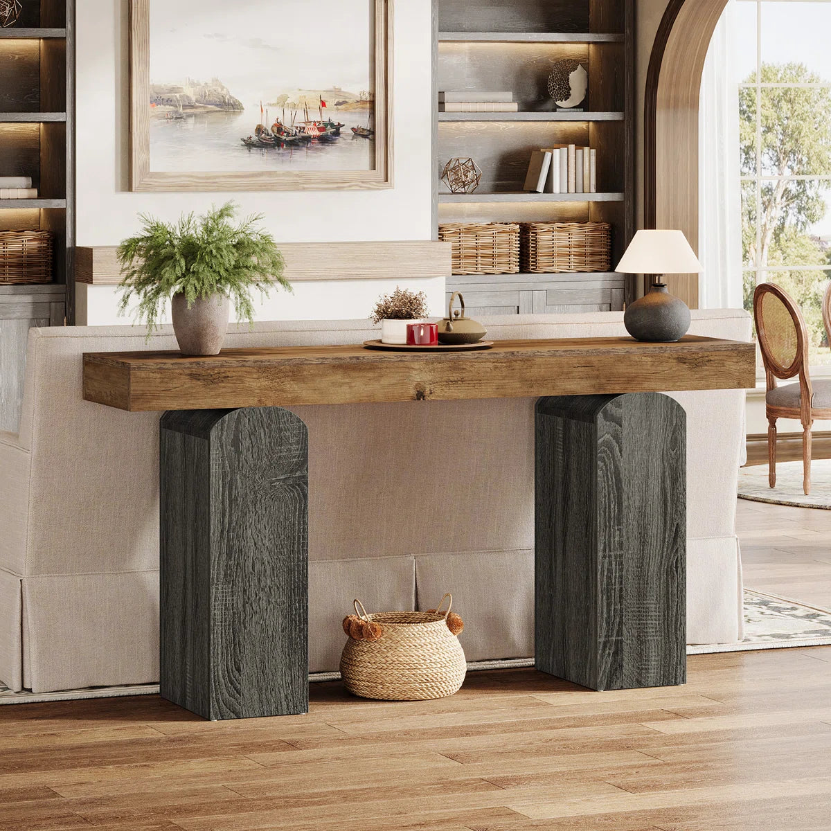 PREVENTA - Arrimo 160 Cm Estilo Rustico Premium Base Arqueada Bicolor - Spacemarket