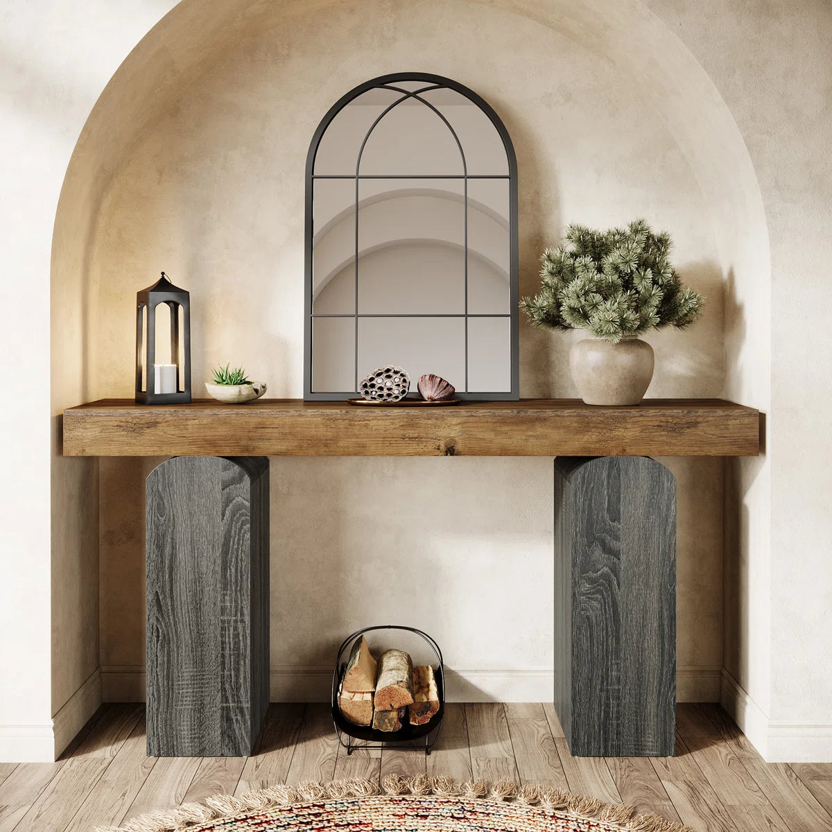 PREVENTA - Arrimo 160 Cm Estilo Rustico Premium Base Arqueada Bicolor - Spacemarket