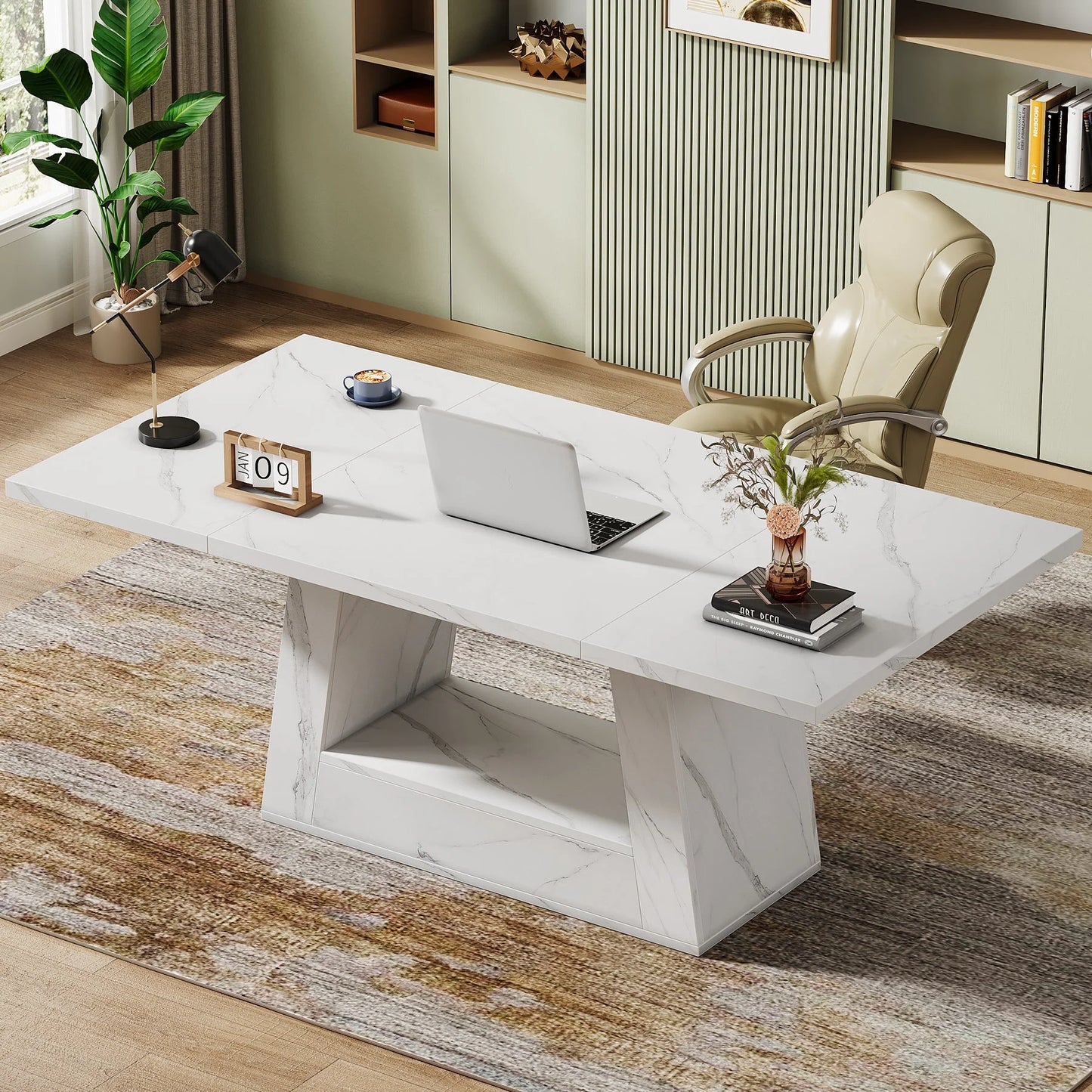 Escritorio Ejecutivo Blanco Estilo Mármol Premium Lujo