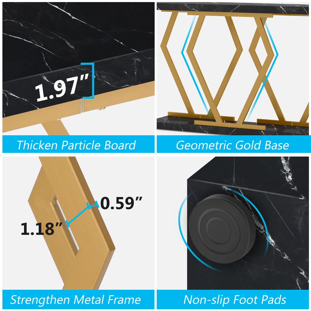 PREVENTA - Arrimo Tipo Marmol Negro Con Dorado 180 cm - Spacemarket