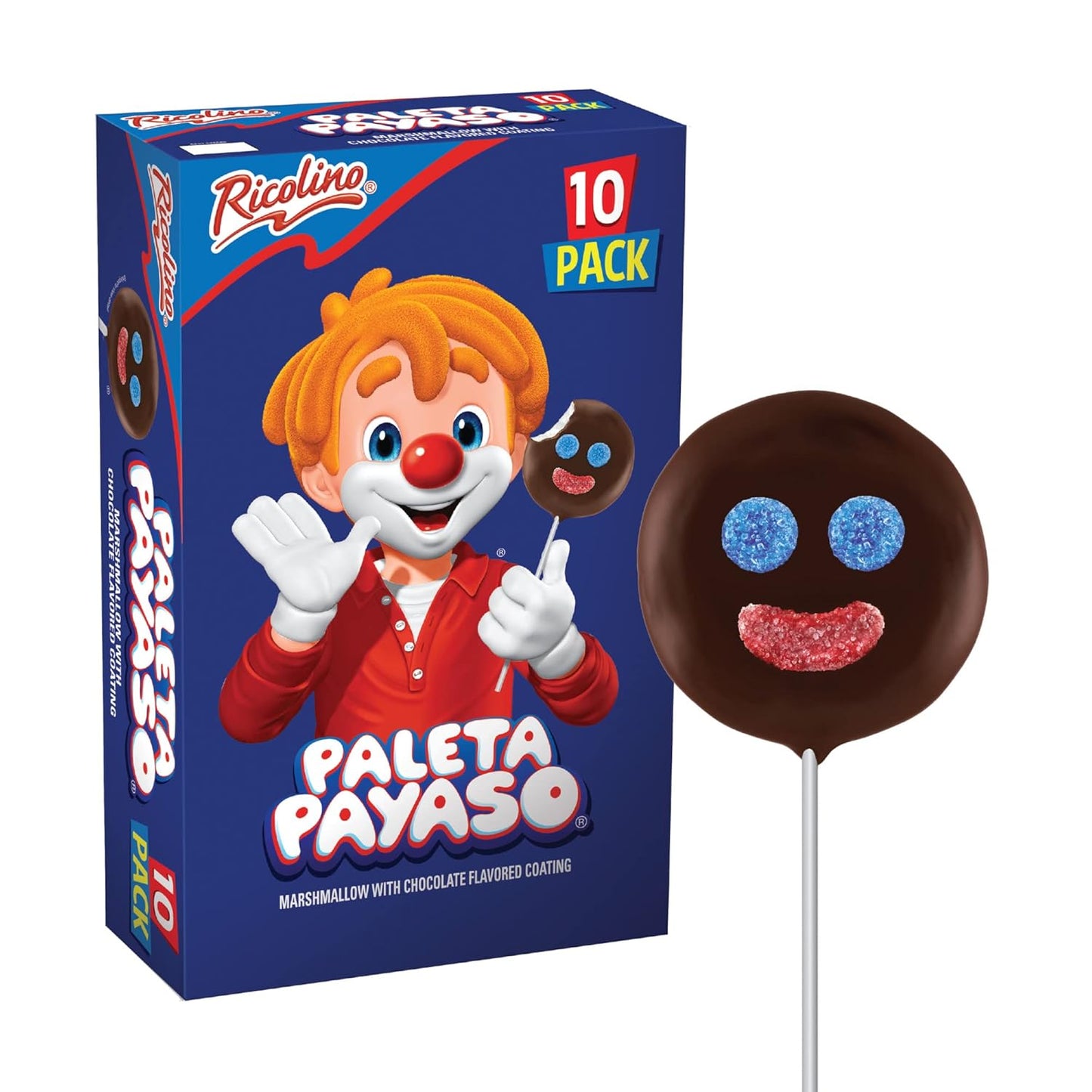 Caja X 10 Dulces Paleta Payaso Marshmallow Chocolate