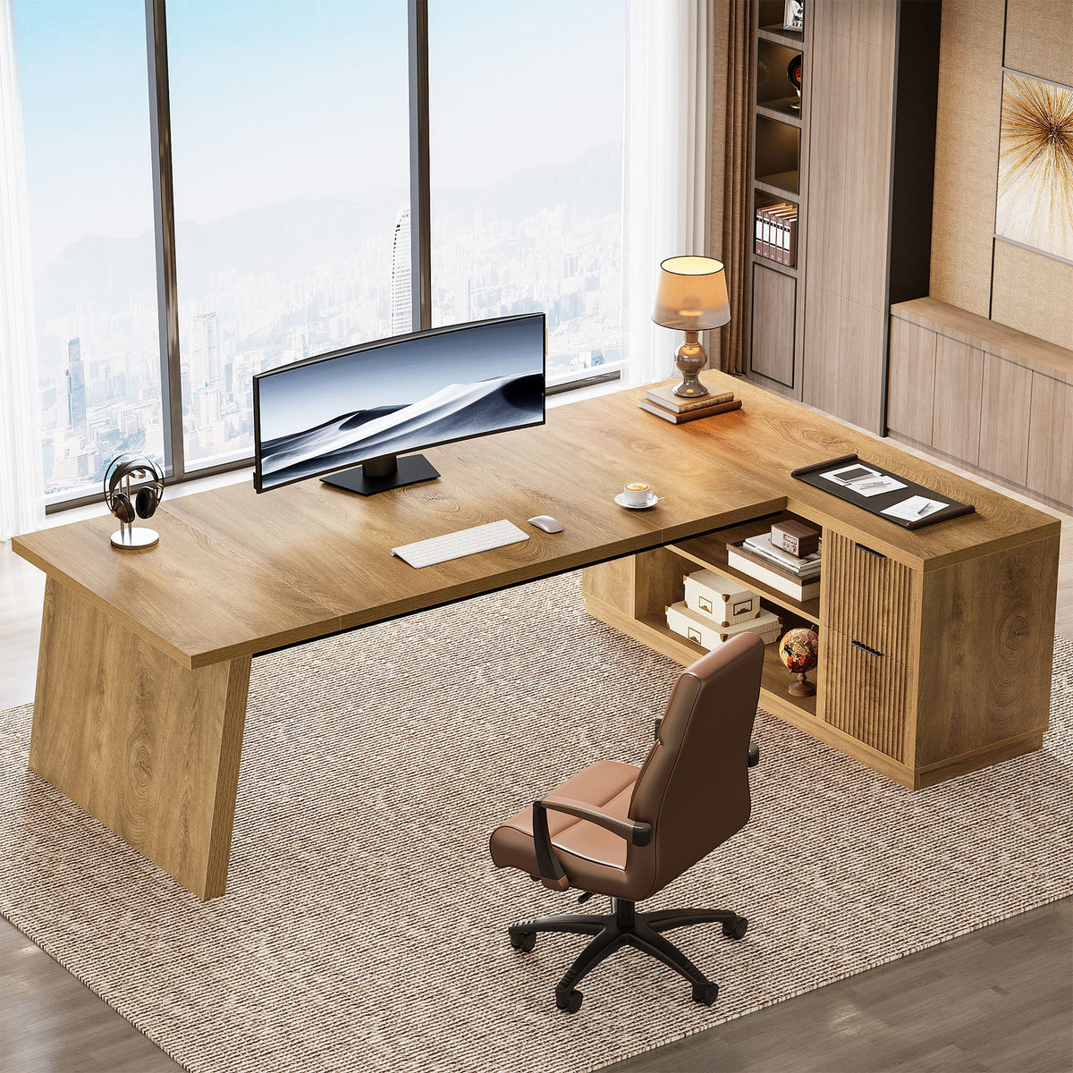 Preventa - Escritorio Ejecutivo Premium En L Con Gabinete 198 CM