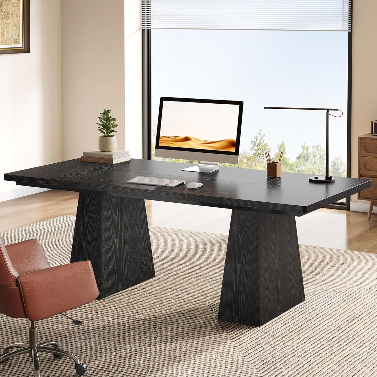 Preventa - Escritorio Ejecutivo Negro Elegante Lujo Patas De Madera - Spacemarket