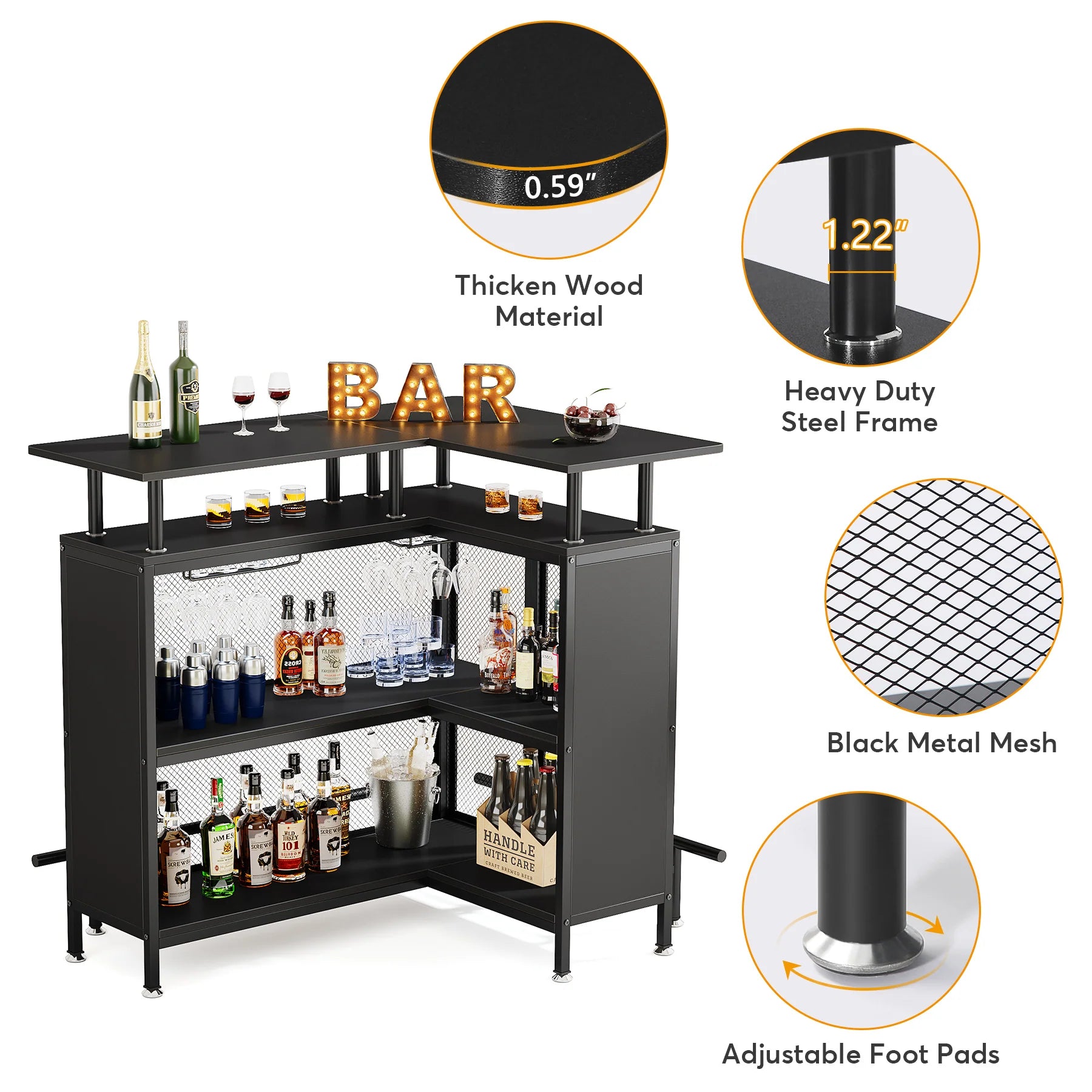 PREVENTA - Mueble Home Bar Metal En L Con Portacopas - Spacemarket