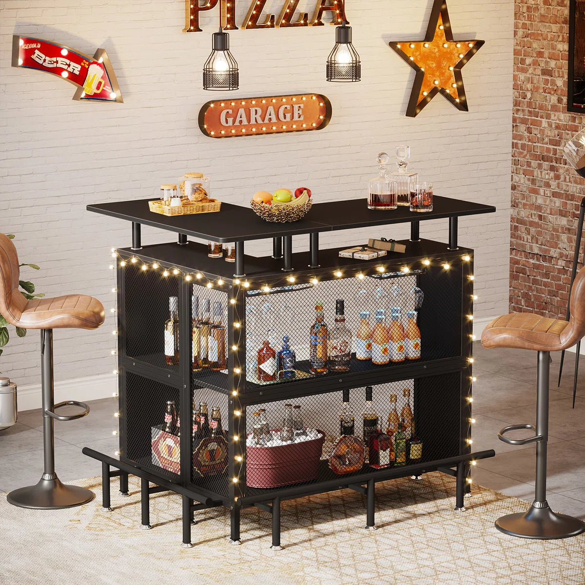 PREVENTA - Mueble Home Bar Metal En L Con Portacopas - Spacemarket
