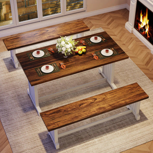 Set Mesa Comedor Cocina Lujo Con 2 Banquetas Para 6 Personas