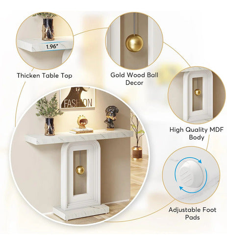 Mueble Arrimo Recibidor Blanco Lujoso Estilo Mármol - Spacemarket