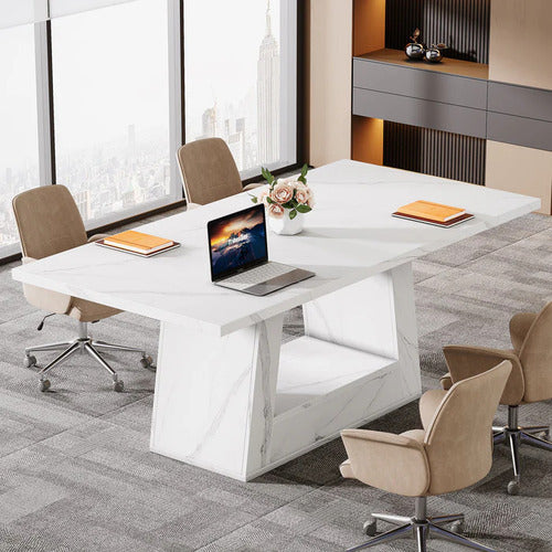 Escritorio Ejecutivo Blanco Estilo Mármol Premium Lujo - Spacemarket