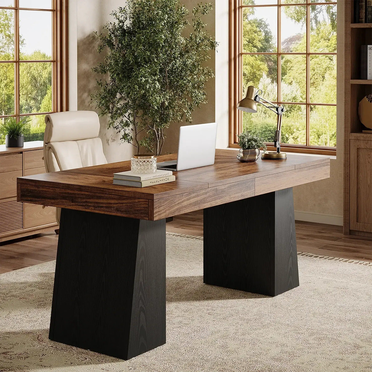 Escritorio Ejecutivo Bicolor Base Pedestal Premium 140 Cm Marrón - Spacemarket