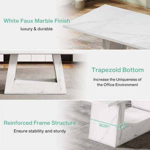Escritorio Ejecutivo Blanco Estilo Mármol Premium Lujo - Spacemarket