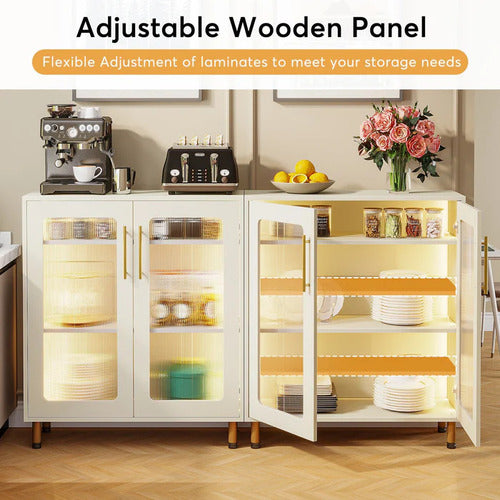 Mueble Gabinete Buffet Blanco Con Acrílico Y Luz Led Premium